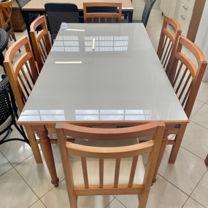 Mesa 1,60m com Vidro Off White (2973) com 6 Cadeiras Paris (234) - Imagem 1