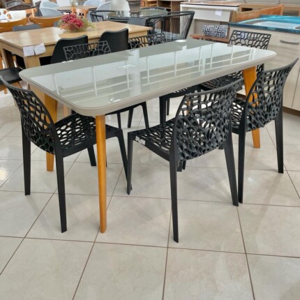 Mesa Rafaela com Vidro (5501) com 06 Cadeiras Gruvyer 184kg Preto (6836) - Imagem 3