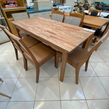 Mesa Rustica (831) com 6 Cadeira Madeira Relax de Encosto Tela (2716) - Image 6