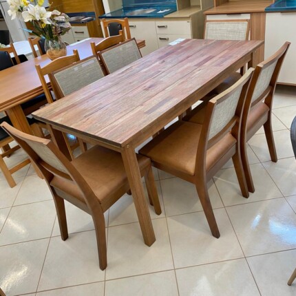 Mesa Rustica (831) com 6 Cadeira Madeira Relax de Encosto Tela (2716) - Image 1