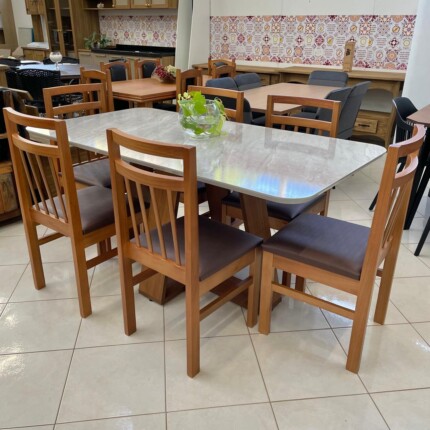 Mesa Celeste Quartzo 1,70m (5472) com 6 Cadeiras Paris (4122) - Imagem 1
