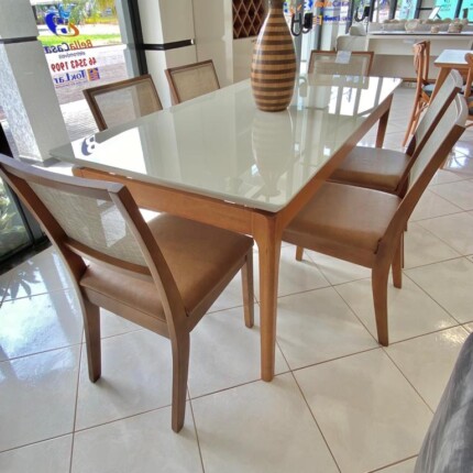 Mesa 1,80m Wind com Vidro (4802) com 6 Cadeira Relax de Encosto Tela (2716) - Imagem 6