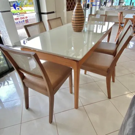 Mesa 1,80m Wind com Vidro (4802) com 6 Cadeira Relax de Encosto Tela (2716) - Imagem 6