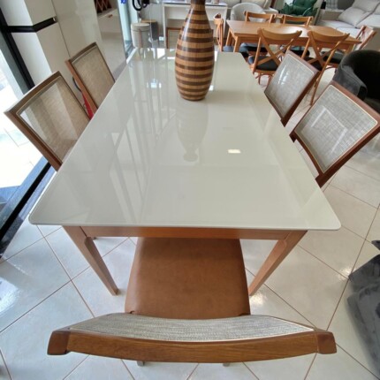 Mesa 1,80m Wind com Vidro (4802) com 6 Cadeira Relax de Encosto Tela (2716) - Imagem 3