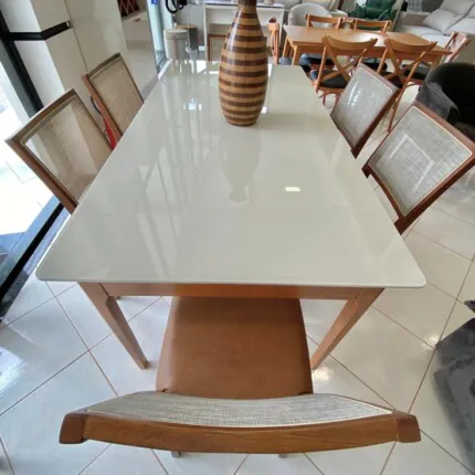 Mesa 1,80m Wind com Vidro (4802) com 6 Cadeira Relax de Encosto Tela (2716) - Imagem 3