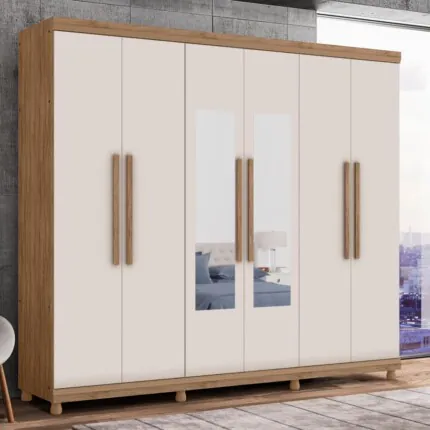 Roupeiro 2,44m 6 Portas MDF Genova Com Espelhos (3275-735) - Imagem 1