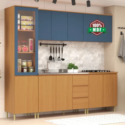 Cozinha 2,50m 100% MDF Florença Azul (6761)