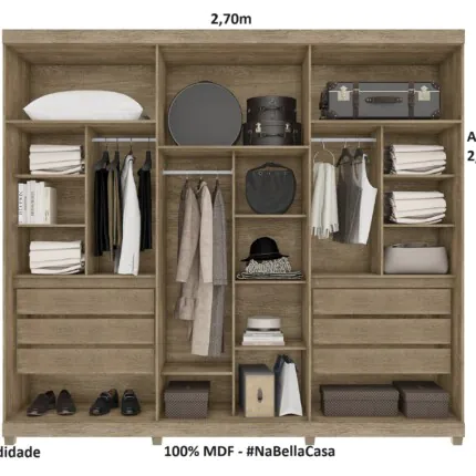 Roupeiro 2,70m 6 Portas 100% MDF Enna com 2 Portas Reflecta (2214) - Imagem 4