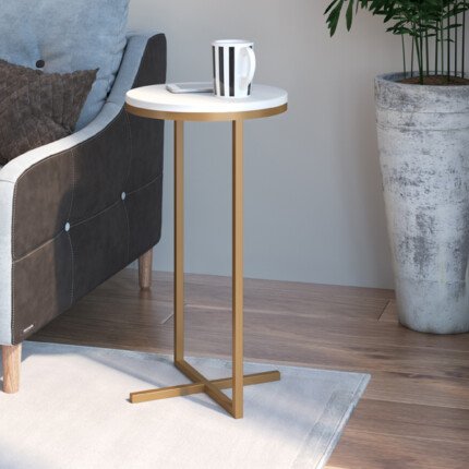 Mesa Lateral Volpi Branco com Dourado (5144)