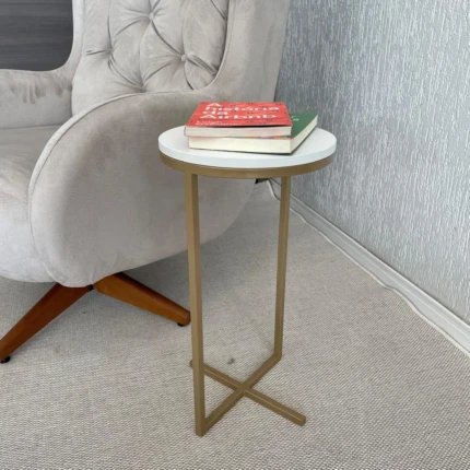 Mesa Lateral Volpi Branco com Dourado (5144)