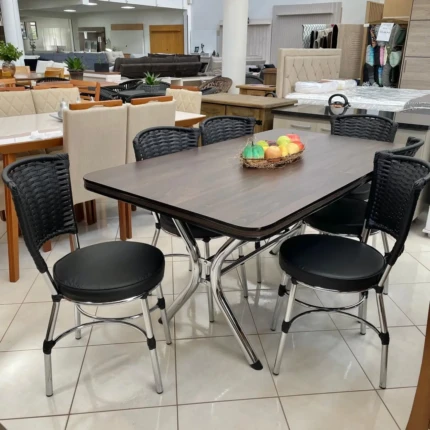 Mesa Retangular 1,60m (2590) com 06 Cadeiras Luxo (4801)