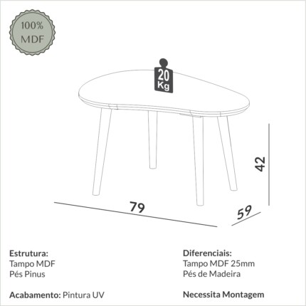 Mesa de Centro Orgânica 79cm TB615 Mdf (5646) - Imagem 4