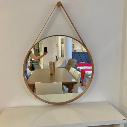 Espelho Redondo 82cm com Alça em Couro Aqua+ Bronze (382) - Imagem 1