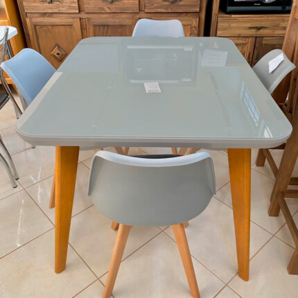 Mesa 1,15m Rafaela com Vidro (1138) com 4 Cadeiras Siena Cinza (3217) - Imagem 2