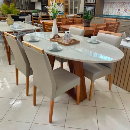 Mesa 1,83m Oval com Vidro Off (4123) com 4 Cadeiras Betina Facto IMPERMEAVEL (3884)