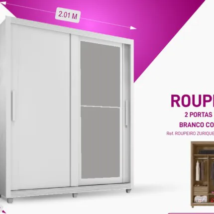 Roupeiro 2,01m 2 Portas Deslizantes Zurique com 1 Espelho (2843- 3846) - Imagem 1