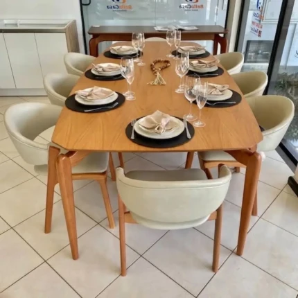 Mesa 2,20m Retangular Malibu (2004) com 8 Cadeiras Pietra em Corino (1836)