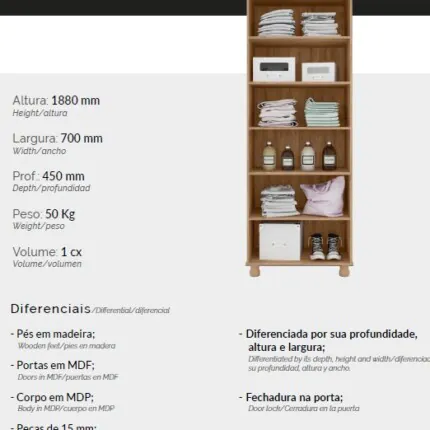 Armário 70cm Multiuso 2 Portas Torino com Chave (1456) - Imagem 3