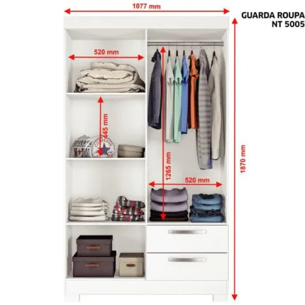 Roupeiro 1,08m 4 Portas NT5005 Freijo (79) - Imagem 2