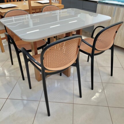 Mesa Natalia com Vidro Off 1,20m (93) com 4 Cadeira Portofino (3462-4200) - Image 3