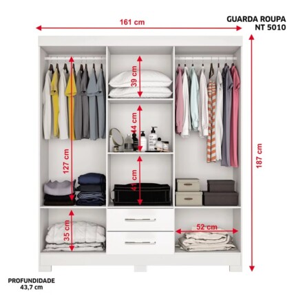 Roupeiro 1,61m 6 Portas NT5130 Branco (3439) - Image 2