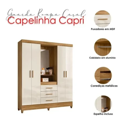 Roupeiro 1,65m Capelinha Freijo com Off White Capri (2864) - Imagem 3