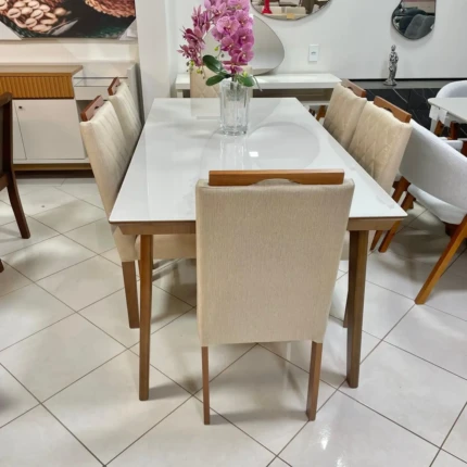 Mesa 1,80m Larissa (991) com 6 Cadeiras em Madeira e Tecido Linho CAD152 (3961) - Imagem 3