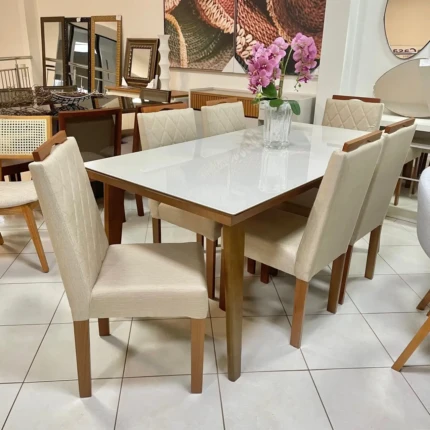 Mesa 1,80m Larissa (991) com 6 Cadeiras em Madeira e Tecido Linho CAD152 (3961) - Imagem 3