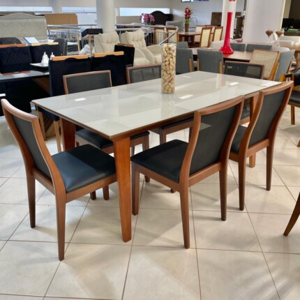 Mesa 1,80m Larissa (991) com 6 Cadeiras Arizona Tela Preto (6298) - Imagem 1