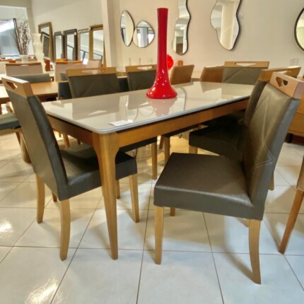 Mesa 1,80m com Vidro Off White (4802) com 6 Cadeiras Kelly Impermeável (2877) - Imagem 3
