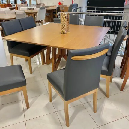 Mesa Madri 1,50m x 1,50m (4904) com 8 Cadeiras Kyara Impermeável (1158)