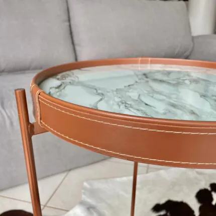 Mesa Lateral Aqua Marmore Branco com Cobre (6916) - Imagem 2