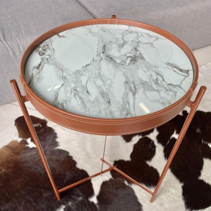 Mesa Lateral Aqua Marmore Branco com Cobre (6916) - Imagem 1