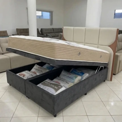 Base de Box com Baú Alto - Queen 1,58m - Cinza (6305)