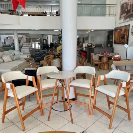 Kit Mesa Bistro com 4 Banquetas Olive em Couro Bege (5582-109) - Imagem 5