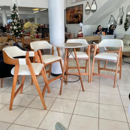 Kit Mesa Bistro com 4 Banquetas Olive em Couro Bege (5582-109) - Imagem 6