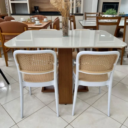 Mesa 1,20m com Vidro Off (464) com 4 Cadeira Roma Branca com Detalhe Bege (6427) - Imagem 3