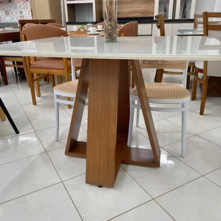 Mesa 1,20m com Vidro Off (464) com 4 Cadeira Roma Branca com Detalhe Bege (6427) - Imagem 2