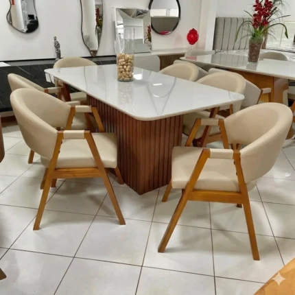 Mesa Canes Ripada 1,70m (1977) com 6 Cadeiras Dora Corino Omega Bege (1910)