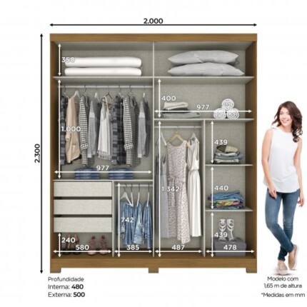 Roupeiro 2,00m 2 Portas Deslizantes Com Espelho Verg (6547) - Imagem 2