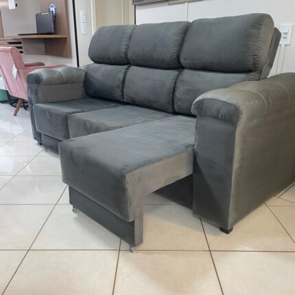 Sofa 2,05m Classic Tecido Veludo Cinza (1668) - Imagem 1