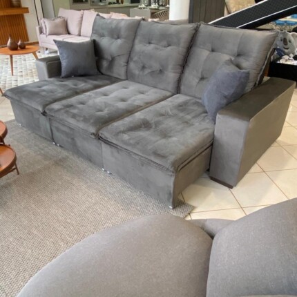 Sofa 2,70m Exclusive Veludo Cinza (3418) - Imagem 1