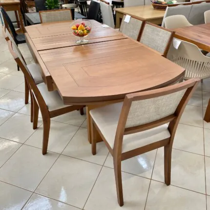 Mesa Extensivel Lorena (5067) com 6 Cadeira Madeira Relax de Encosto Tela (2060) - Imagem 1