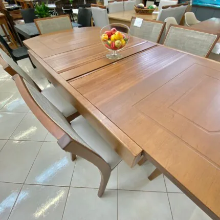 Mesa Extensivel Lorena (5067) com 6 Cadeira Madeira Relax de Encosto Tela (2060) - Imagem 2