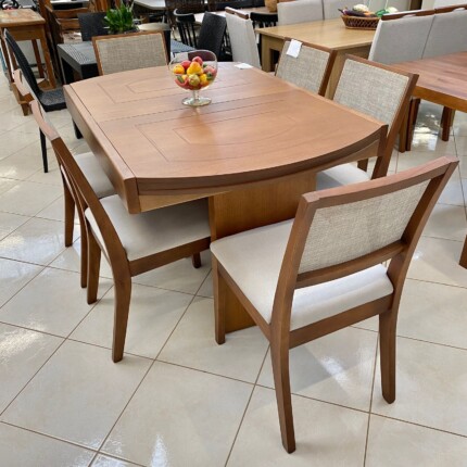 Mesa Extensivel Lorena (5067) com 6 Cadeira Madeira Relax de Encosto Tela (2060) - Imagem 4