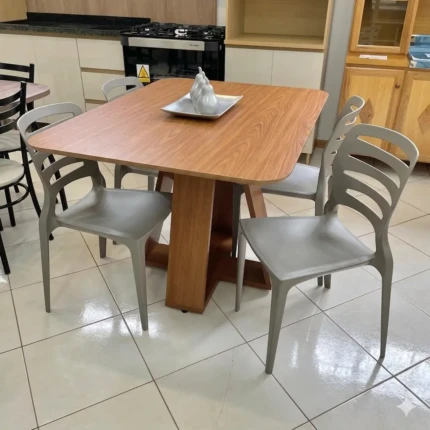 Mesa 1,20m Tampo Freijo (1851) com 4 Cadeiras Ville Basalto (6783)