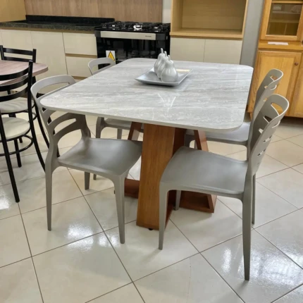 Mesa 1,20m Tampo Quartzo (3198) com 4 Cadeiras Ville Basalto (6783) - Imagem 3