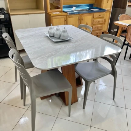 Mesa 1,20m Tampo Quartzo (3198) com 4 Cadeiras Ville Basalto (6783) - Imagem 4
