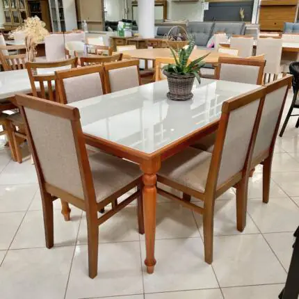 Mesa 1,60m Torneada com Vidro (2973) com 6 Cadeiras Karol Linho (2585) - Imagem 5