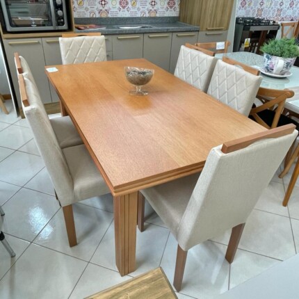 Mesa 1,60m Genova (2532) com 6 Cadeiras em Madeira e Tecido Linho CAD152 (3961) - Imagem 3